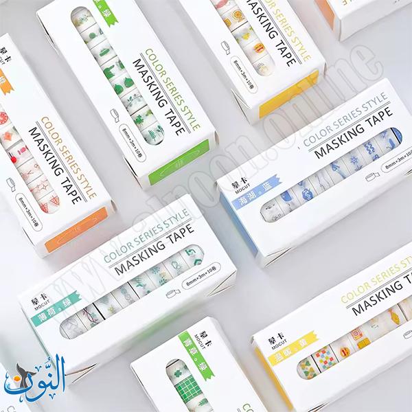 شريط لاصق ورقي مزخرف 8 ملم طول 3 متر علبة 10 لفات