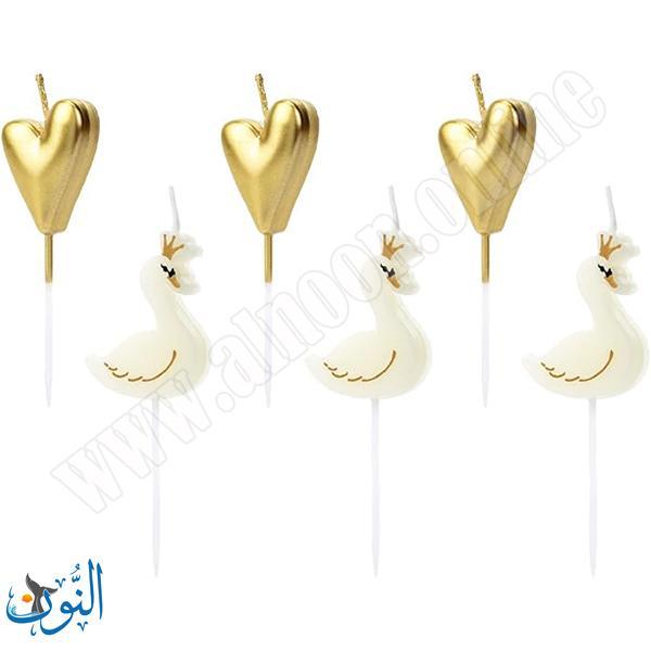 شمع للكعك شكل بجع وقلب 6 قطع