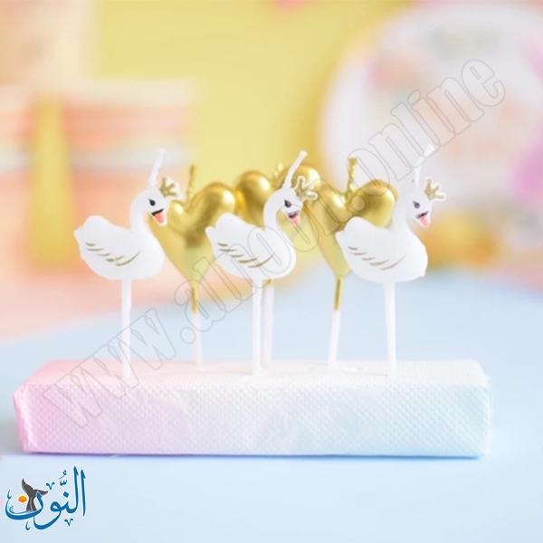 شمع للكعك شكل بجع وقلب 6 قطع