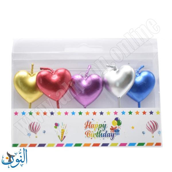 شمع للكعك شكل قلوب ملون 5 قطع