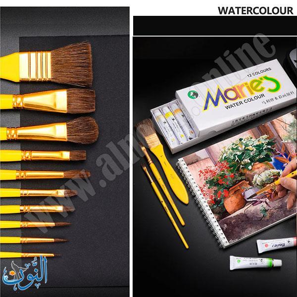 طقم 10فراشي الوان مائية مع حقيبة ماريس