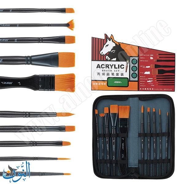 طقم 10فراشي الوان اكريليك مع حقيبة ماريس