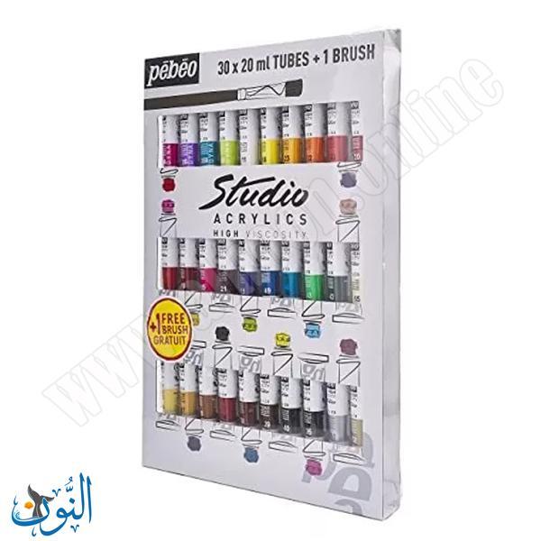 طقم ألوان اكريليك 30 لون 20 مل + فرشاة رسم pebeo studio