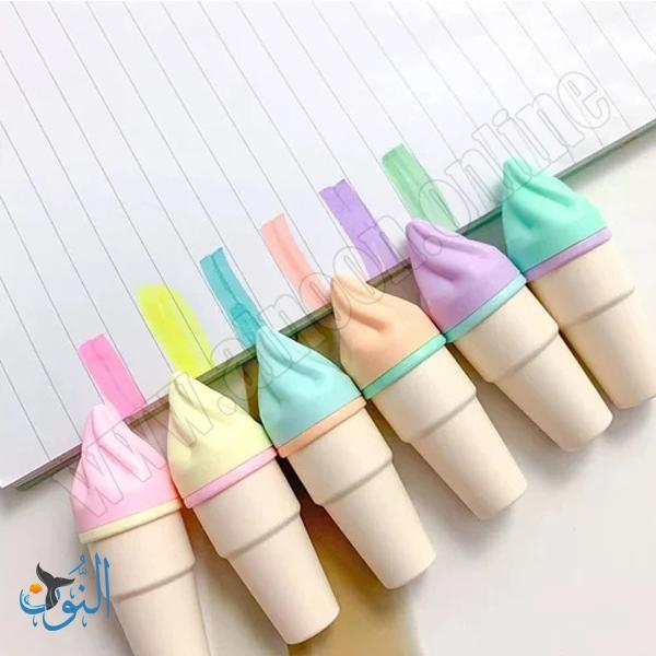 اقلام تحديد 6 لون شكل قرطوس بوظة