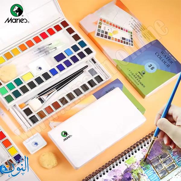 طقم الوان مائية شفافة صلبة مع ادوات ماريس